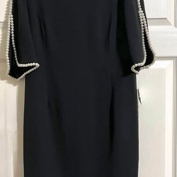 Teri Jon Dresses & Skirts - Teri Jon by Rickie Freeman Women's Pearl Trim Black Sheath Dress - Size 14 NWT